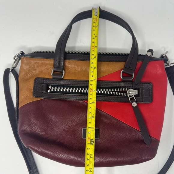 Fossil Patchwork  Multicolor Leather Zipper Pocket Satchel Crossbody Bag - Picture 13 of 15